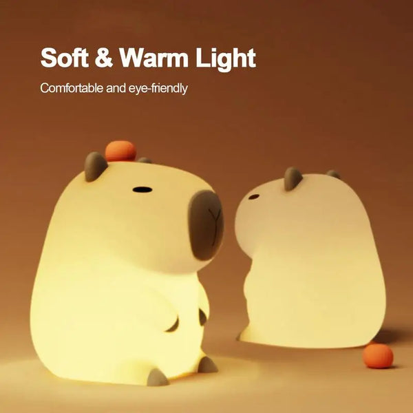 Professional Product Title: ```USB Rechargeable Silicone Night Light for Children's Room Decor - Adorable Cartoon Capybara Design with Timing and Dimming Functionality```