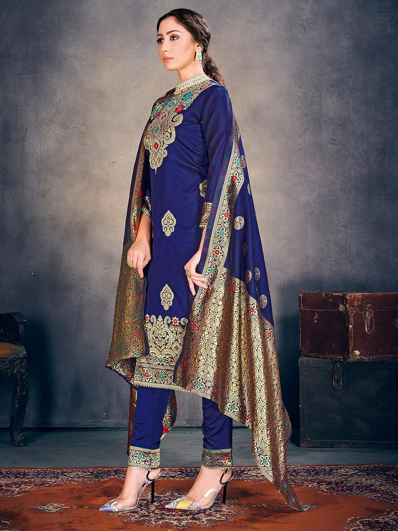 "Exquisite Women's Indian Pakistani Ready-to-Wear Dress | Luxurious Banarasi Art Silk Salwar Kameez | Stunning Minakari Woven Silk Dupatta | Elegant Stitched Suit"