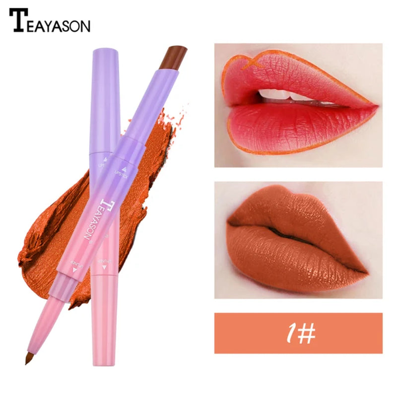 "2-in-1 Matte Pigment Lipstick and Lip Liner: Long-Lasting Waterproof Makeup Duo in Skin-Complementing Shade"