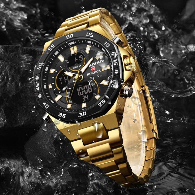 "Ultimate Style and Functionality: LIGE Dual Display Men's Watch - Waterproof, Luxury Sport Quartz Chronograph for the Modern Gentleman"