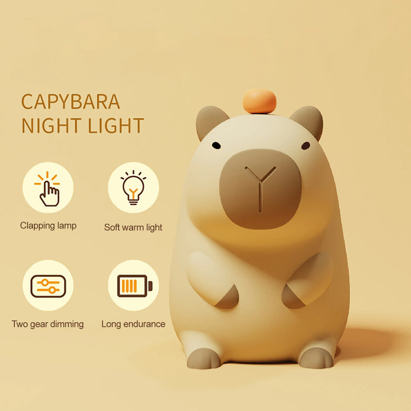 "Adorable Cartoon Capybara Night Light: Rechargeable, Dimmable, Perfect for Children's Room Decor!"