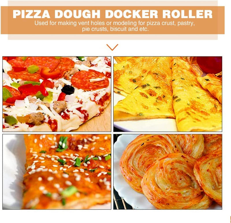 "Effortless Dough Rolling: Stainless Steel Pizza Dough Docker with Wood Handle - Perfect for Pizza, Bread, and Pastries!"