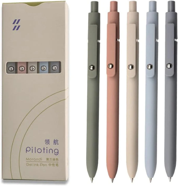 "5-Piece Fine Point Gel Pens Set - Smooth Writing, High-End Design for Journaling and Note Taking - Perfect Office and School Supplies Gift (Morandi Collection)"