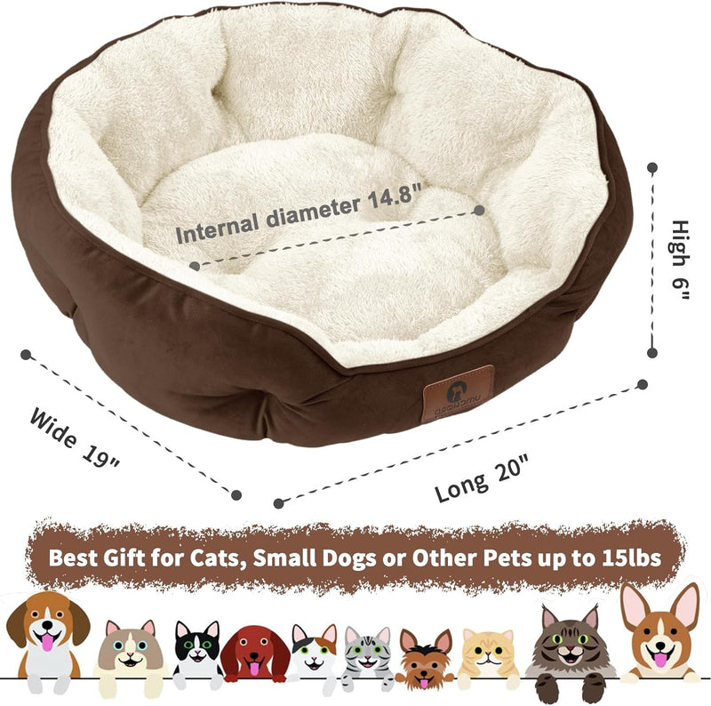 Professional and concise: "20-Inch Small Pet Bed for Dogs and Cats - Soft, Machine Washable and Water-Resistant with Anti-Slip Oxford Bottom - Brown"