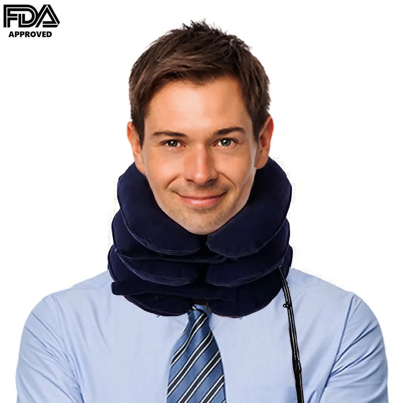 Inflatable and Adjustable Cervical Neck Traction Device - Effective Pillow for Neck Pain Relief