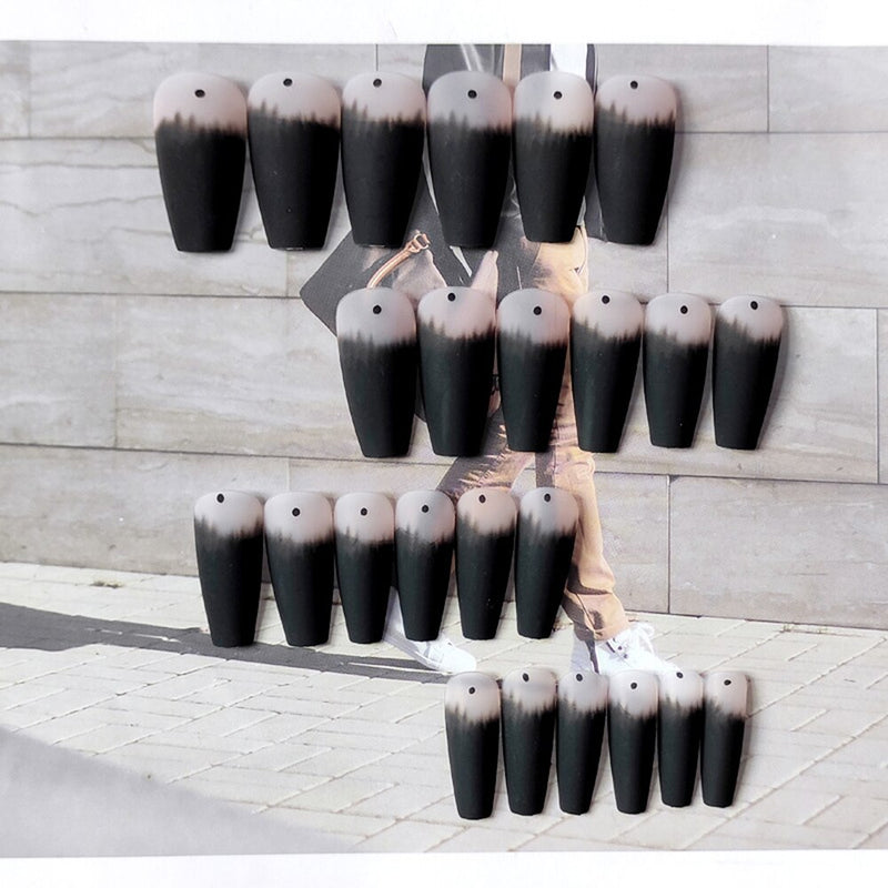 "Black Ombre Matte Coffin Nails - 24-Piece DIY Manicure Kit for Chic Nail Art"