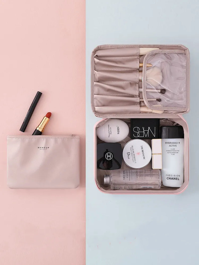 "Travel in Style with our Sleek and Spacious Ladies Portable Cosmetic Bag - Perfect for Organizing Your Makeup Essentials!"