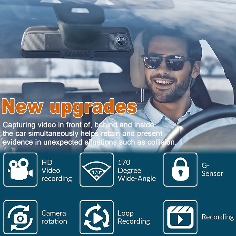 "All-In-One Dash Cam: Capture Every Angle with 3 Channel Front, Rear, and Interior Cameras - Full HD, Wide Angle, Night Vision, and More!"