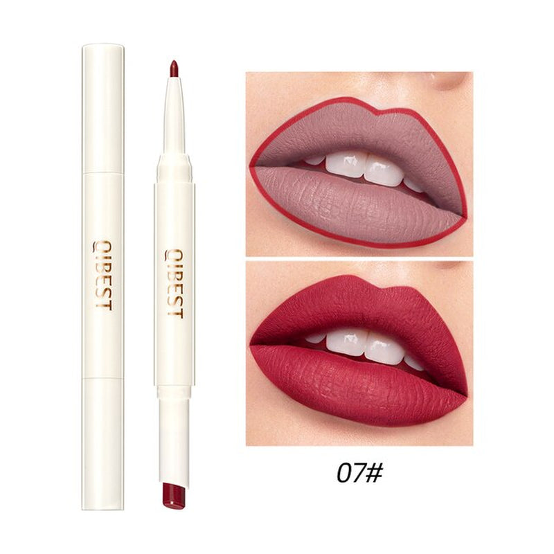 "Matte Nude Lipstick Duo: Waterproof Long Lasting Lip Color with Built-in Lip Liner"