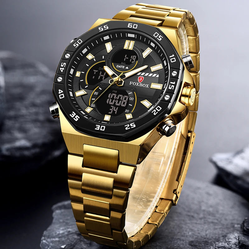 "Ultimate Style and Functionality: LIGE Dual Display Men's Watch - Waterproof, Luxury Sport Quartz Chronograph for the Modern Gentleman"