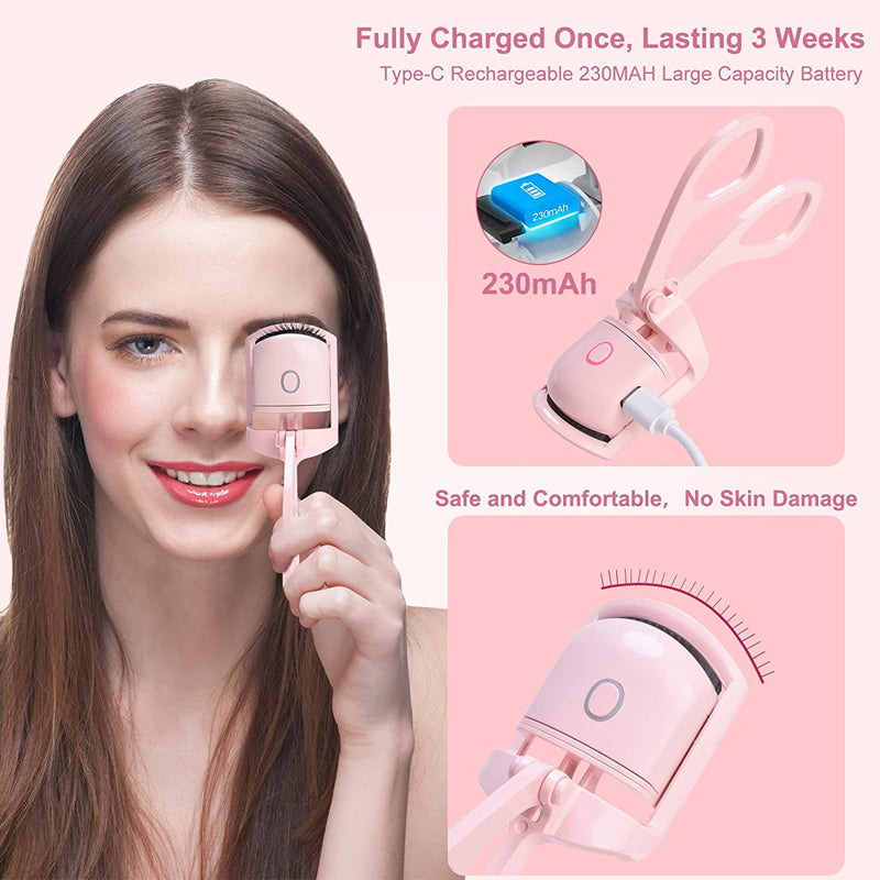 "Rechargeable Electric Heated Eyelash Curler - Achieve Long-Lasting, Beautifully Curled Lashes with Ease!"