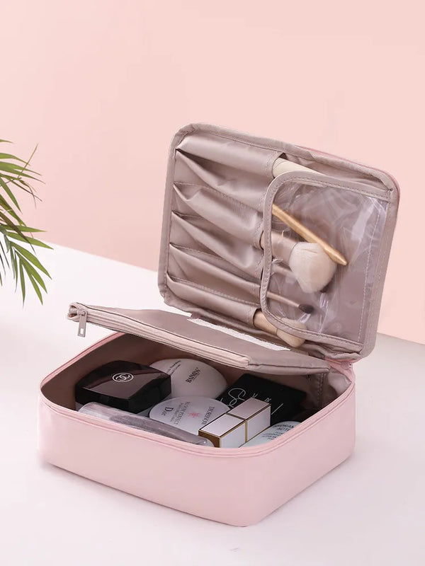 "Travel in Style with our Sleek and Spacious Ladies Portable Cosmetic Bag - Perfect for Organizing Your Makeup Essentials!"