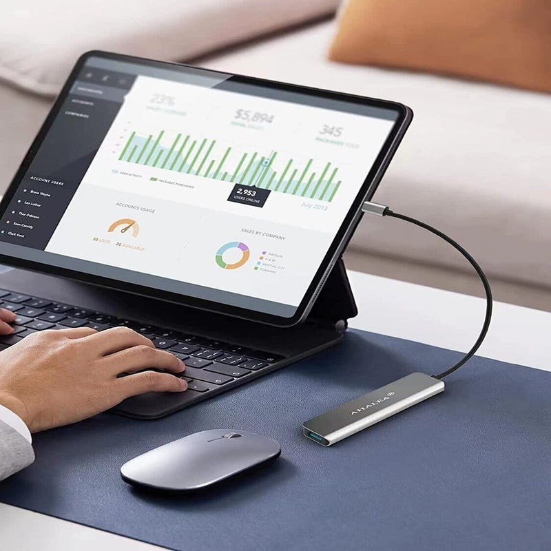 "Enhance Your Connectivity: 4-in-1 USB C Hub Docking Station with 4 Lightning-Fast USB 3.0 Ports for Windows and Mac Users"