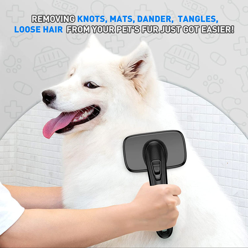 "Ultimate Pet Grooming Tool: Self-Cleaning Dog Brush for All Hair Types, Removes Shedding, Mats, and Tangles, Perfect for Cats and Dogs, Sleek Black Design"