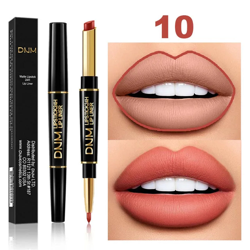 "2-in-1 Matte Pigment Lipstick and Lip Liner: Long-Lasting Waterproof Makeup Duo in Skin-Complementing Shade"