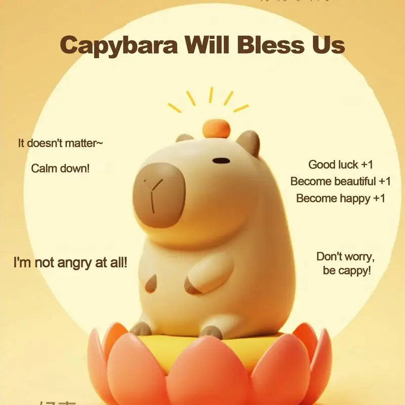 Professional Product Title: ```USB Rechargeable Silicone Night Light for Children's Room Decor - Adorable Cartoon Capybara Design with Timing and Dimming Functionality```