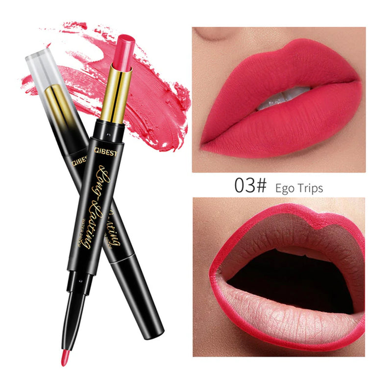 "Matte Nude Lipstick Duo: Waterproof Long Lasting Lip Color with Built-in Lip Liner"