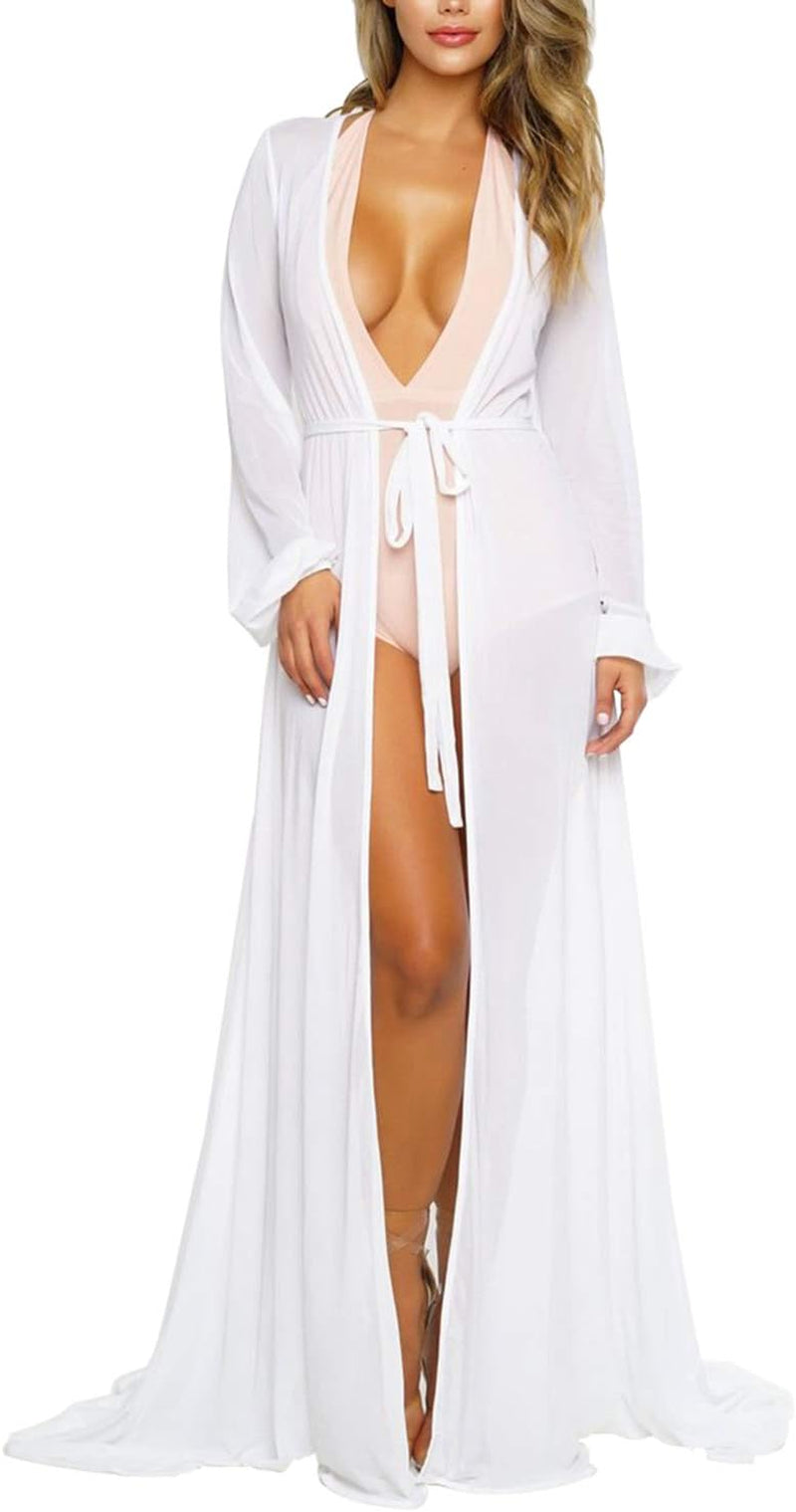 "Stunning Sheer Mesh Long Sleeve Swimsuit Cover-Up - Perfect for the Beach and Pool"