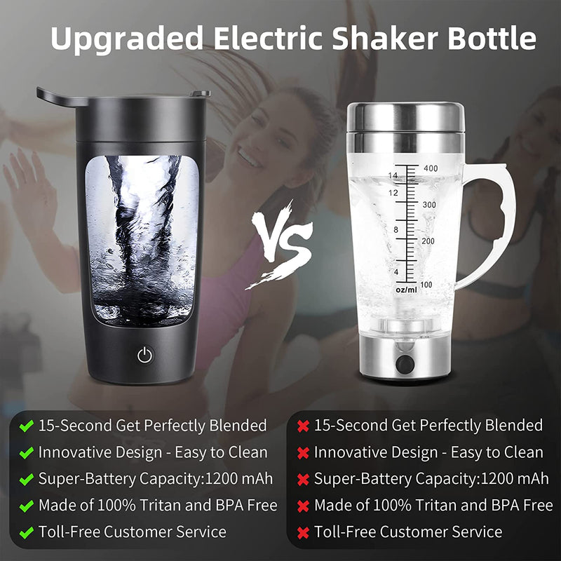 "Powerful USB-Rechargeable Electric Shaker Bottle - 22oz Blender for Protein, Coffee, and Milkshakes (Black)"