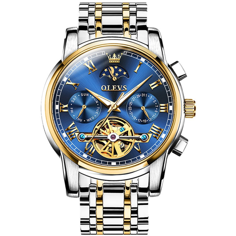 "Exquisite Skeleton Mechanical Self-Winding Watch for Men - Moon Phase, Day Date, and Waterproof - Perfect Business Dress Watch - Ideal Gift for Men - Reloj Para Hombre - Male Watch 6617"