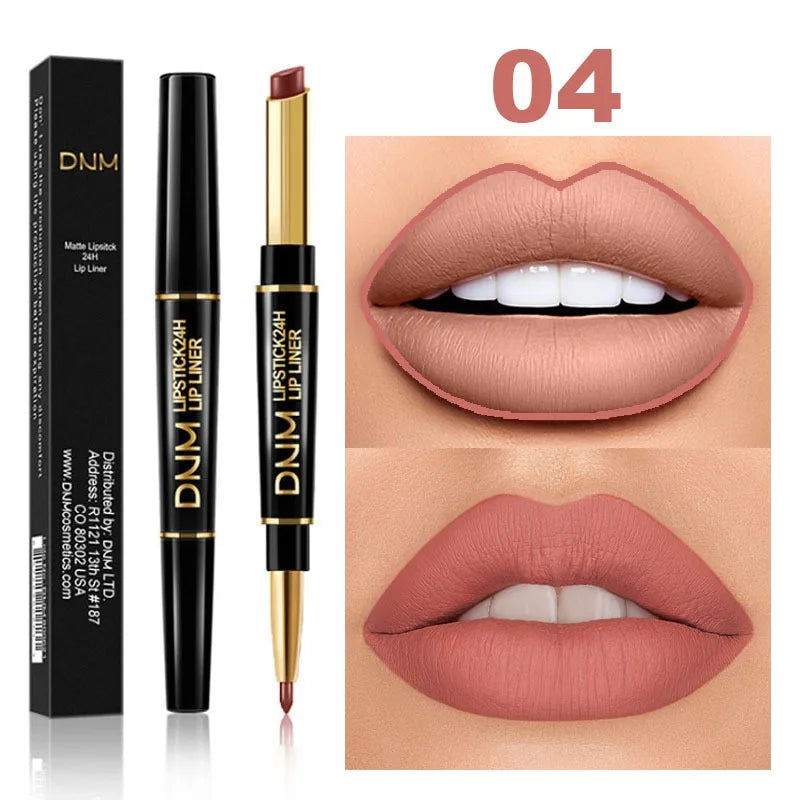 "2-in-1 Matte Pigment Lipstick and Lip Liner: Long-Lasting Waterproof Makeup Duo in Skin-Complementing Shade"