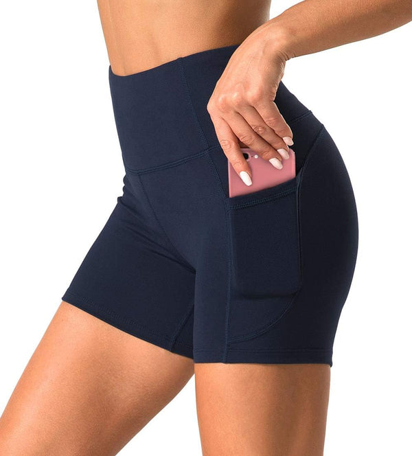 "Ultimate Comfort and Style: High Waist Yoga Shorts with Convenient Side Pockets for Women's Tummy Control and Effortless Home Workouts"