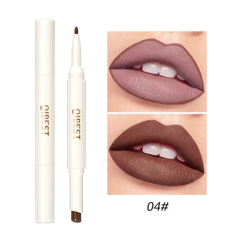 "Matte Nude Lipstick Duo: Waterproof Long Lasting Lip Color with Built-in Lip Liner"