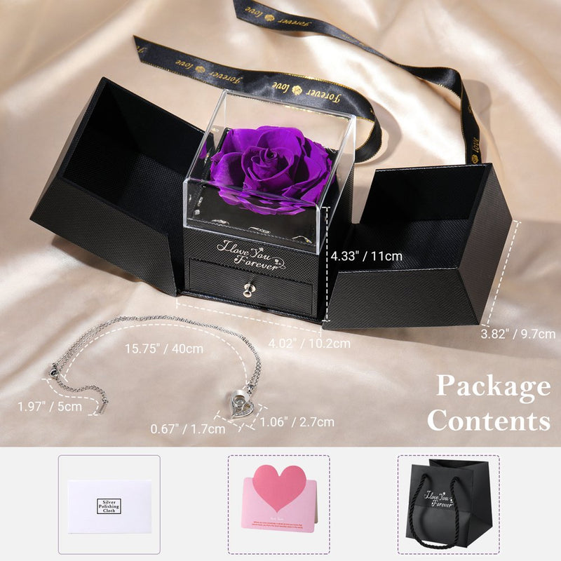 Professional Title: "Eternal Purple Real Rose Necklace with Music LED Lights - Ideal Gift for Women on Anniversary, Birthday, Valentine's Day"