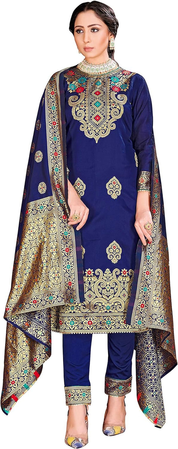 "Exquisite Women's Indian Pakistani Ready-to-Wear Dress | Luxurious Banarasi Art Silk Salwar Kameez | Stunning Minakari Woven Silk Dupatta | Elegant Stitched Suit"