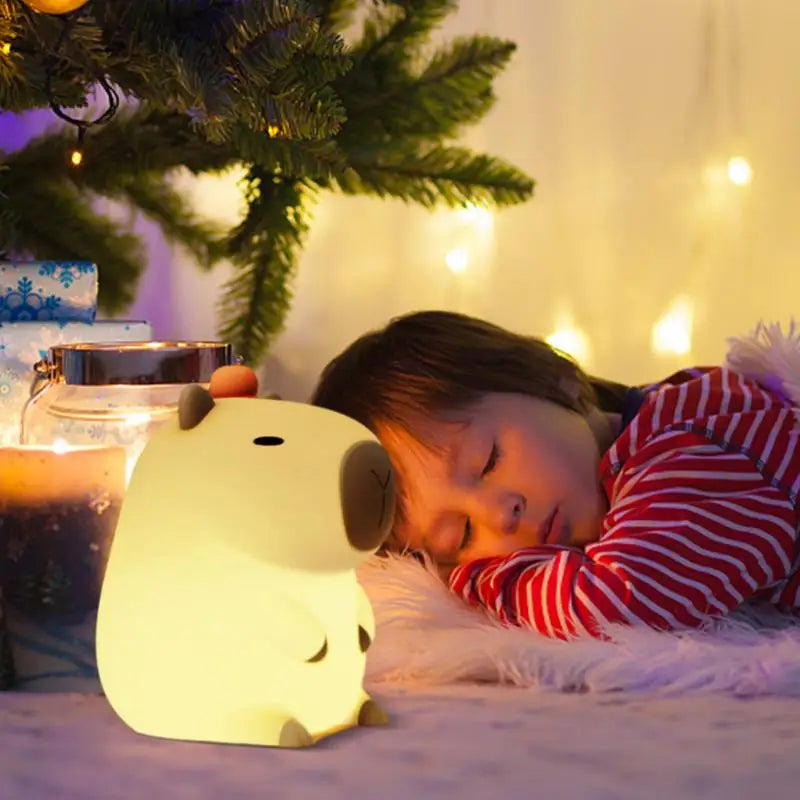 Professional Product Title: ```USB Rechargeable Silicone Night Light for Children's Room Decor - Adorable Cartoon Capybara Design with Timing and Dimming Functionality```