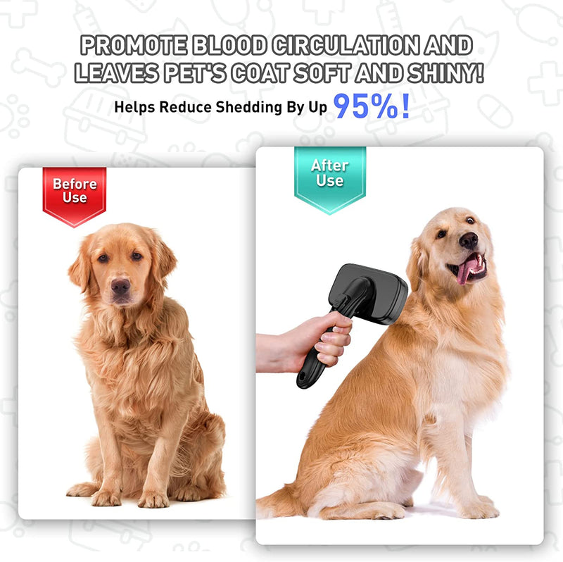 "Ultimate Pet Grooming Tool: Self-Cleaning Dog Brush for All Hair Types, Removes Shedding, Mats, and Tangles, Perfect for Cats and Dogs, Sleek Black Design"