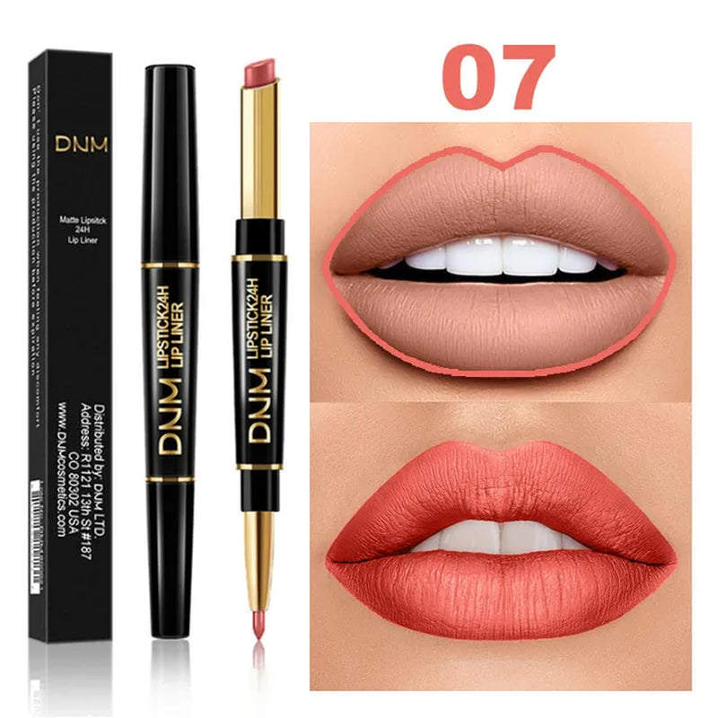 "2-in-1 Matte Pigment Lipstick and Lip Liner: Long-Lasting Waterproof Makeup Duo in Skin-Complementing Shade"