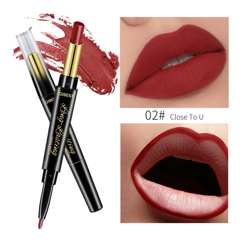 "Matte Nude Lipstick Duo: Waterproof Long Lasting Lip Color with Built-in Lip Liner"