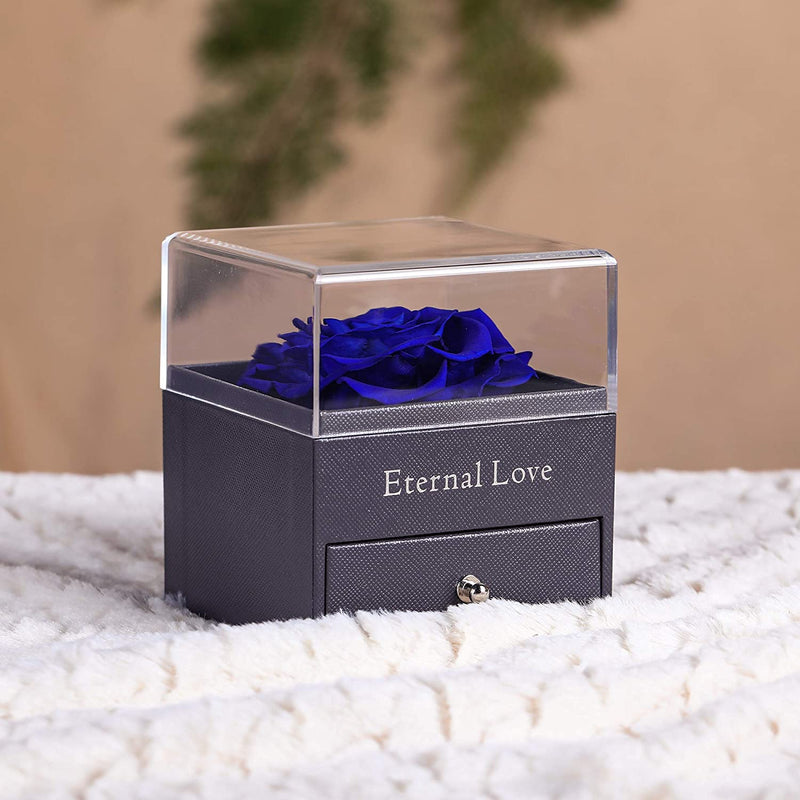 "Exquisite Preserved Dark Blue Rose with Love You Necklace in 100 Languages Gift Set - Perfect for Valentine's Day, Anniversary, Wedding, Birthday, and Romantic Occasions - Ideal Gift for Her"