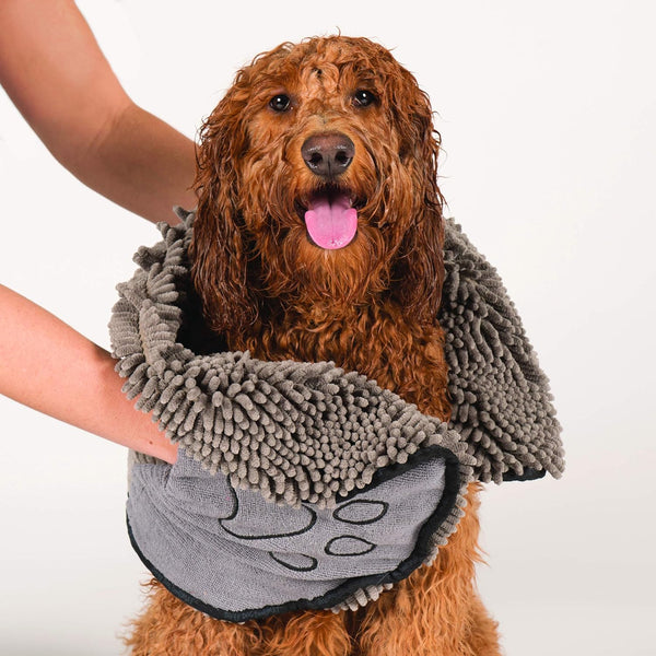 "Ultimate Shammy Dog Towel - The Perfect Solution for Drying Dogs - Luxuriously Soft, Extra Absorbent, and Quick Drying - Essential Dog Bathing Supplies in Grey - 13X31 Size"