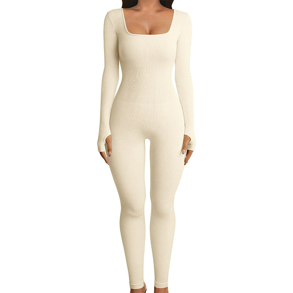 "Ultimate Comfort and Style: Seamless Long Sleeve Hip Lift Yoga Jumpsuit - Perfect for Sports and Shapewear"