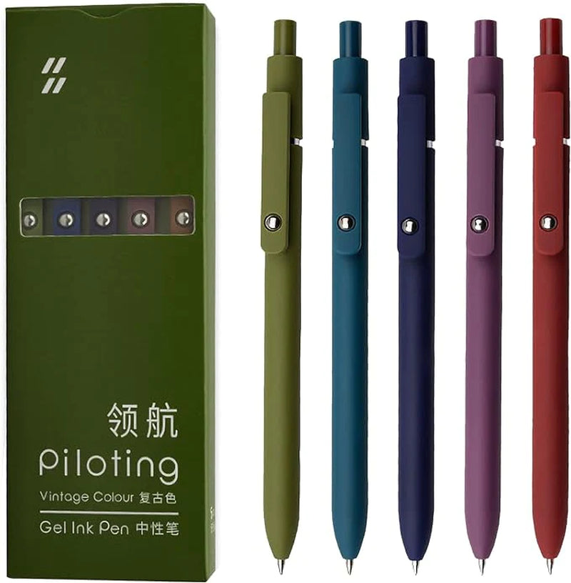 "5-Piece Fine Point Gel Pens Set - Smooth Writing, High-End Design for Journaling and Note Taking - Perfect Office and School Supplies Gift (Morandi Collection)"