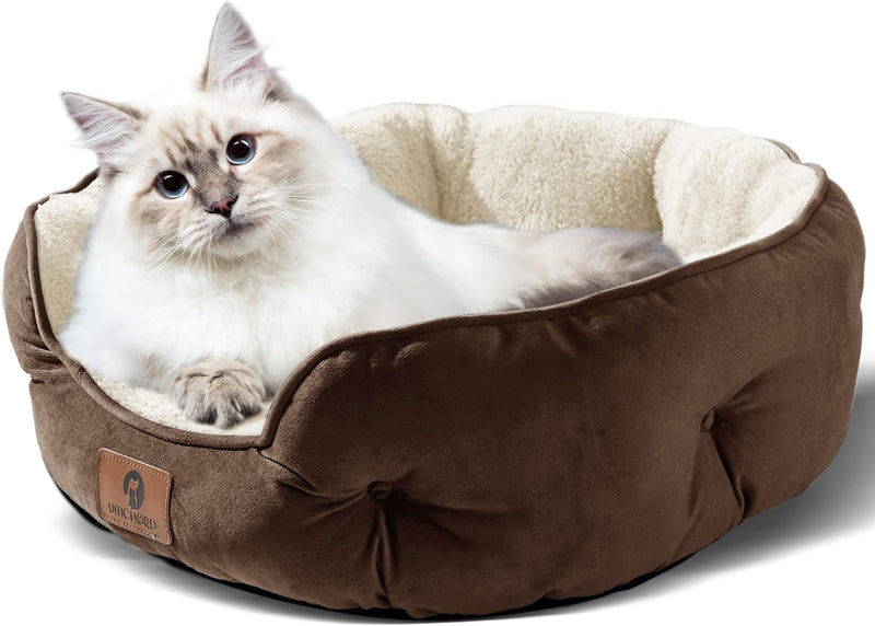 Professional and concise: "20-Inch Small Pet Bed for Dogs and Cats - Soft, Machine Washable and Water-Resistant with Anti-Slip Oxford Bottom - Brown"