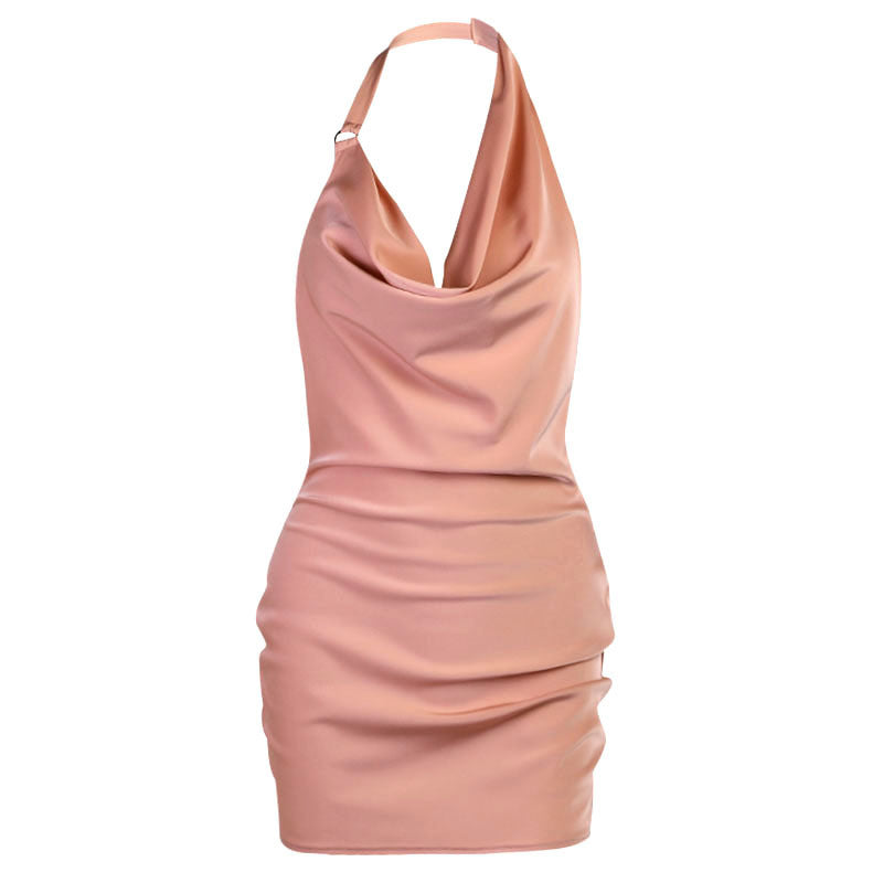 "Stunning Satin V Neck Backless Mini Dress - Perfect for Summer Parties!"