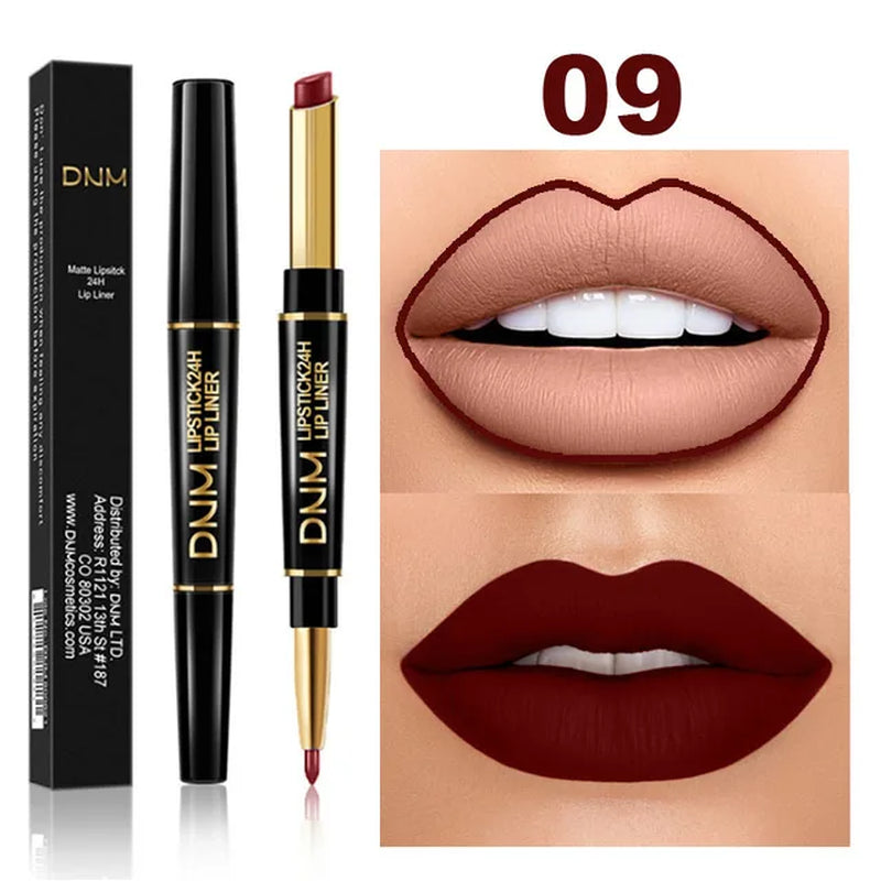 "2-in-1 Matte Pigment Lipstick and Lip Liner: Long-Lasting Waterproof Makeup Duo in Skin-Complementing Shade"