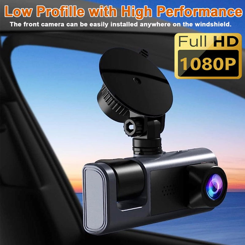 "All-In-One Dash Cam: Capture Every Angle with 3 Channel Front, Rear, and Interior Cameras - Full HD, Wide Angle, Night Vision, and More!"