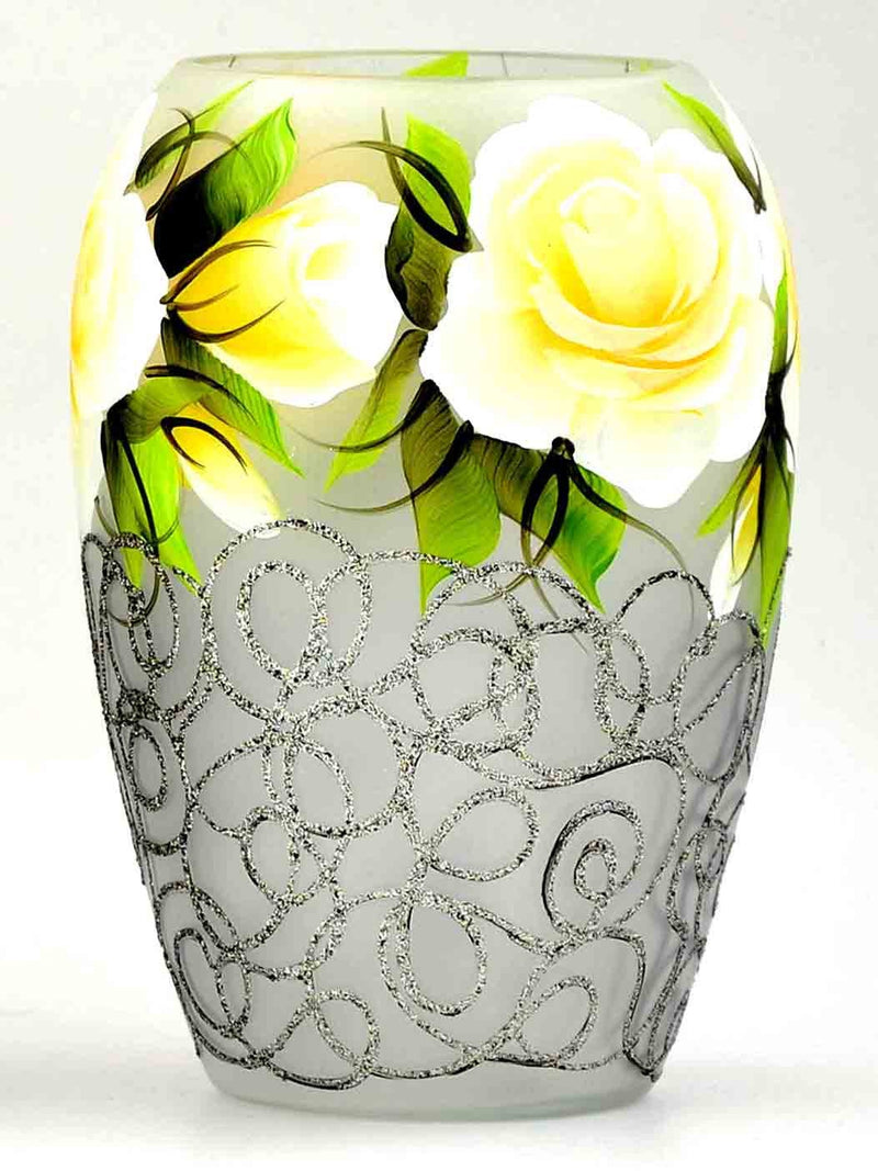 Handpainted Glass Vase for Flowers | Painted Art Glass Oval Vase | Gift for her | Interior Design Home Room Decor | Table vase 8 in-2