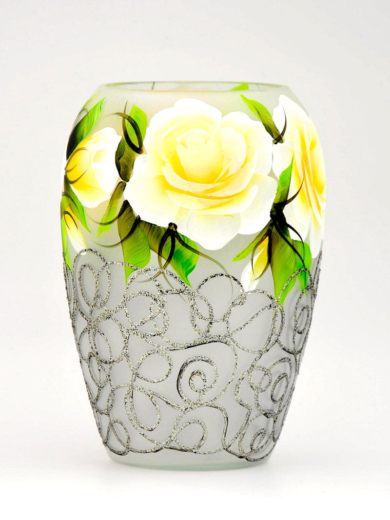 Handpainted Glass Vase for Flowers | Painted Art Glass Oval Vase | Gift for her | Interior Design Home Room Decor | Table vase 8 in-1